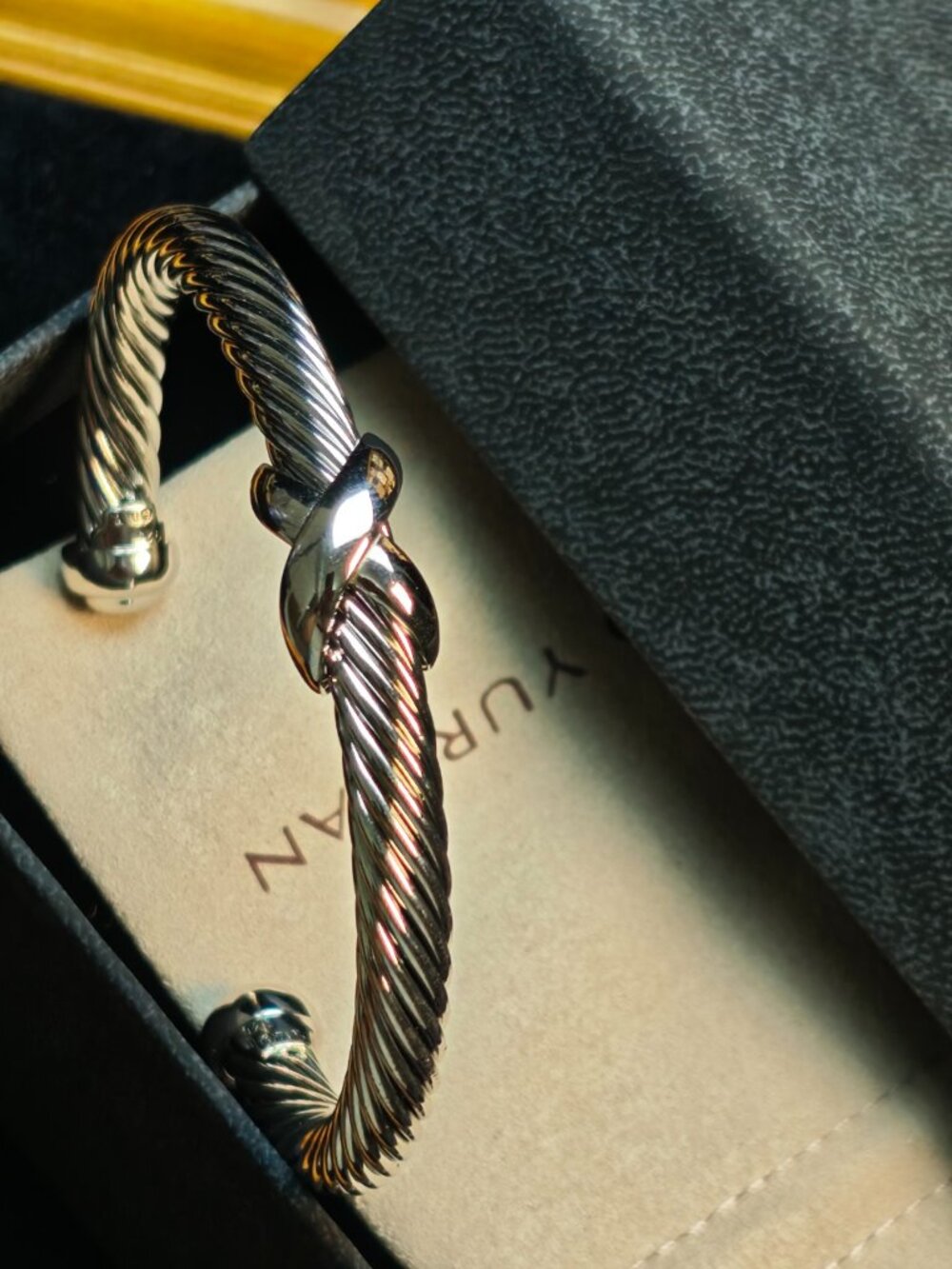 David Yurman Silver Cable Knot Open Cuff Bracelet Classic Twisted Rope Bangle
